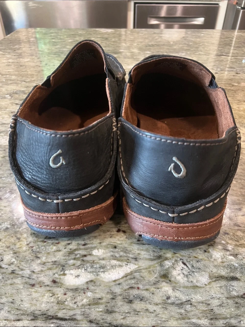 OLUKAI Moloa Men's Leather Slip On Shoes 10128-4033 Black Toffee size M12